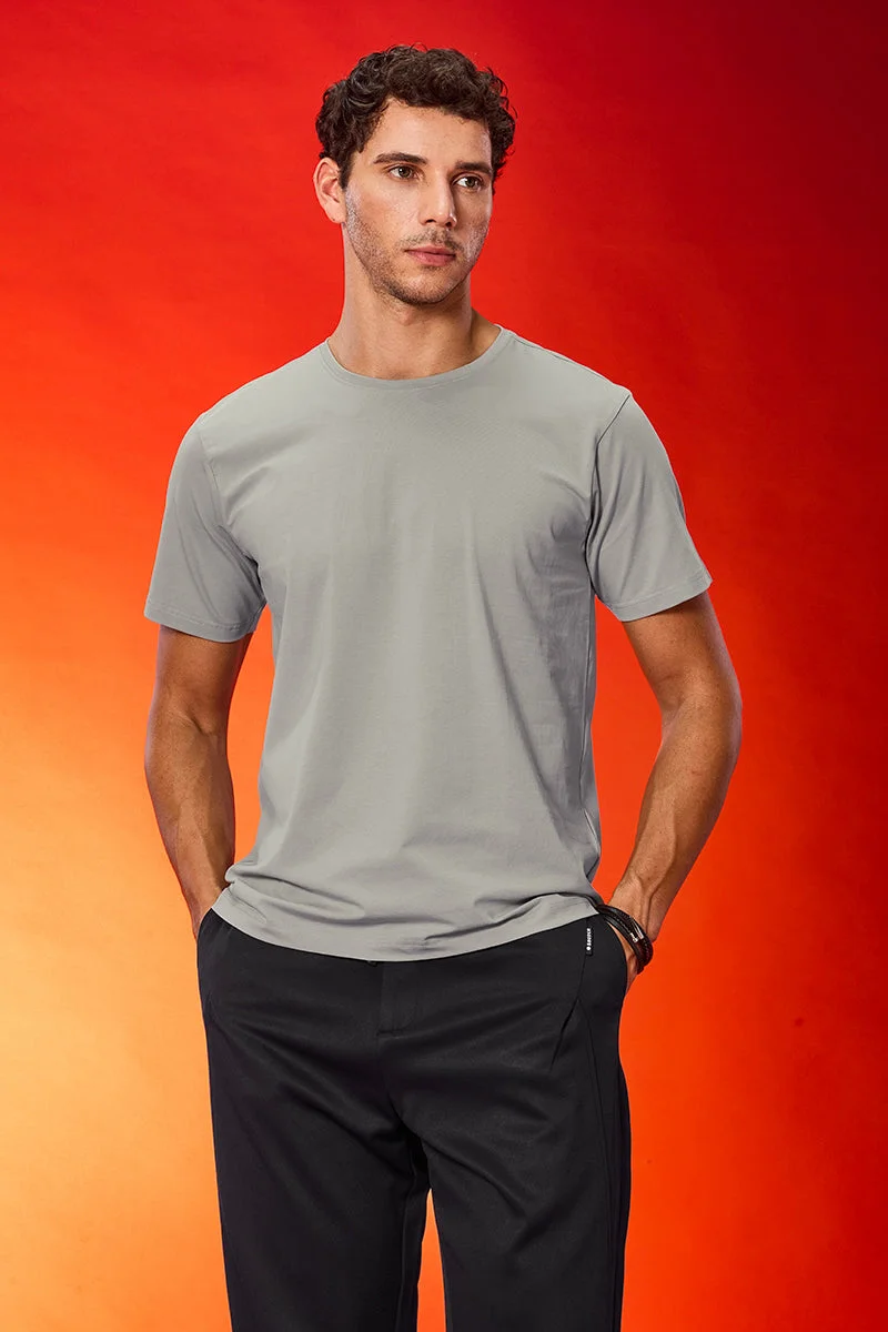 SNITCH Slim Fit 4-Way Stretch Light Grey T-Shirt